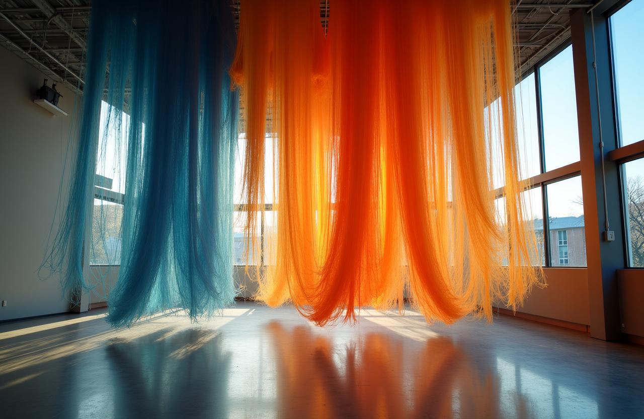 Allestimento tessile artistico sospeso durante un fashion show