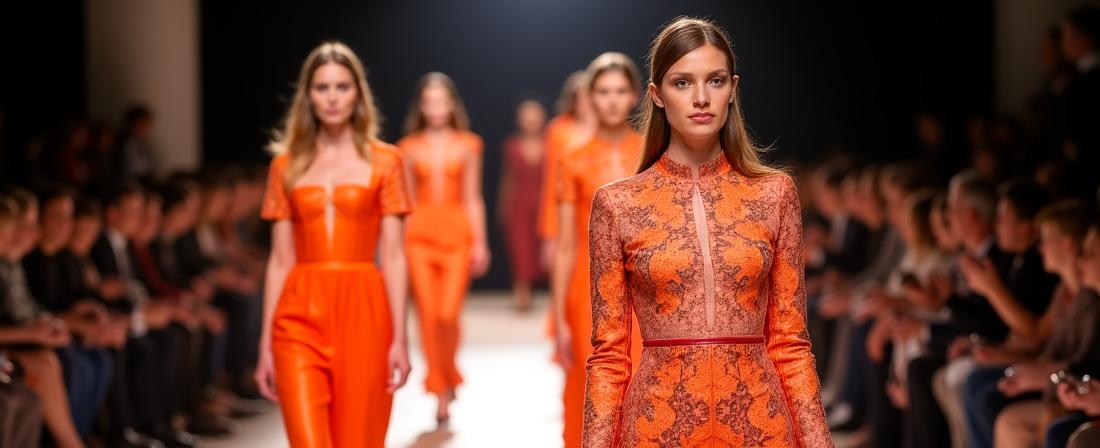 Sfilata di moda tessile con scenografia dinamica